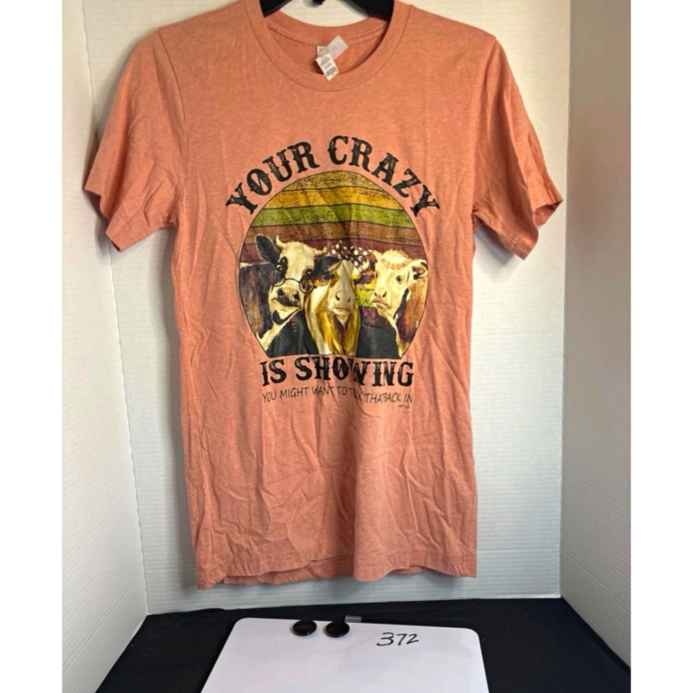 Bella + Canvas Pink Size S Funny Cow Graphic T-Shirt Crew Neck Short Sleeve